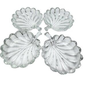 Heisey Crystolite Glass Scallop Leaf Nut & Salt Dish Set Of 4 Vintage